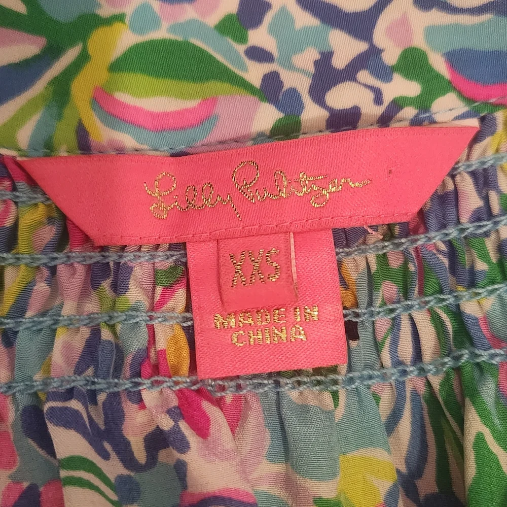 Lilly Pulitzer Multicolor Floral Smocked Neck ElsaBlouse
